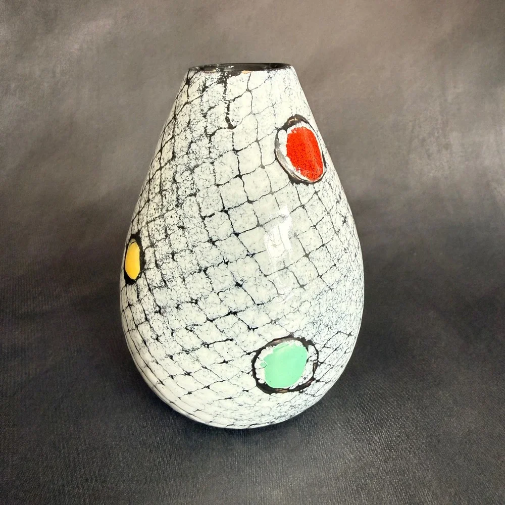 Bitossi Italian Art‎ Pottery Crackle Glaze Vase Polka Dot Mid Century